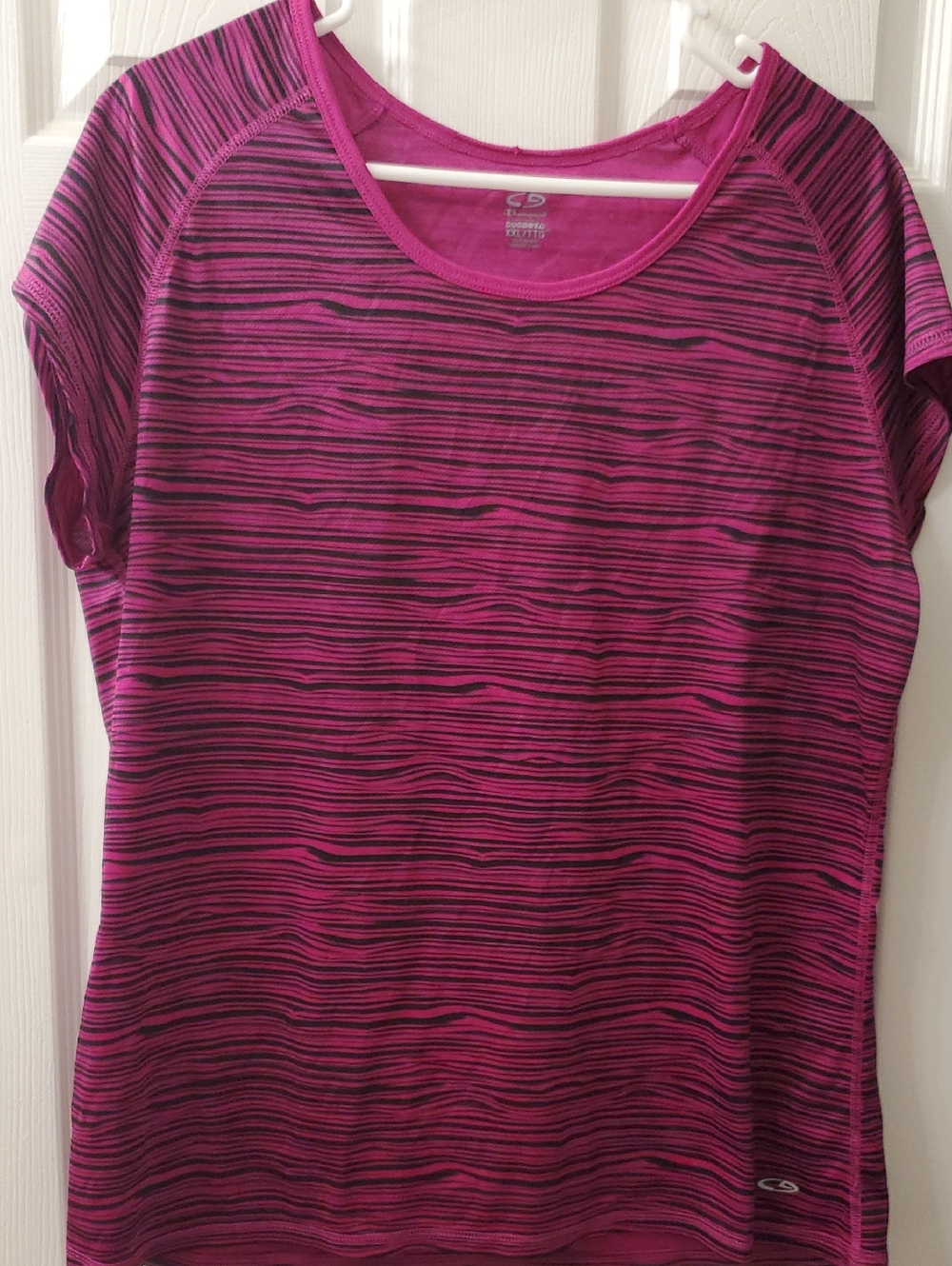 C9 by Champion Fuchsia and Black Striped Short-Sleeve Active Tee